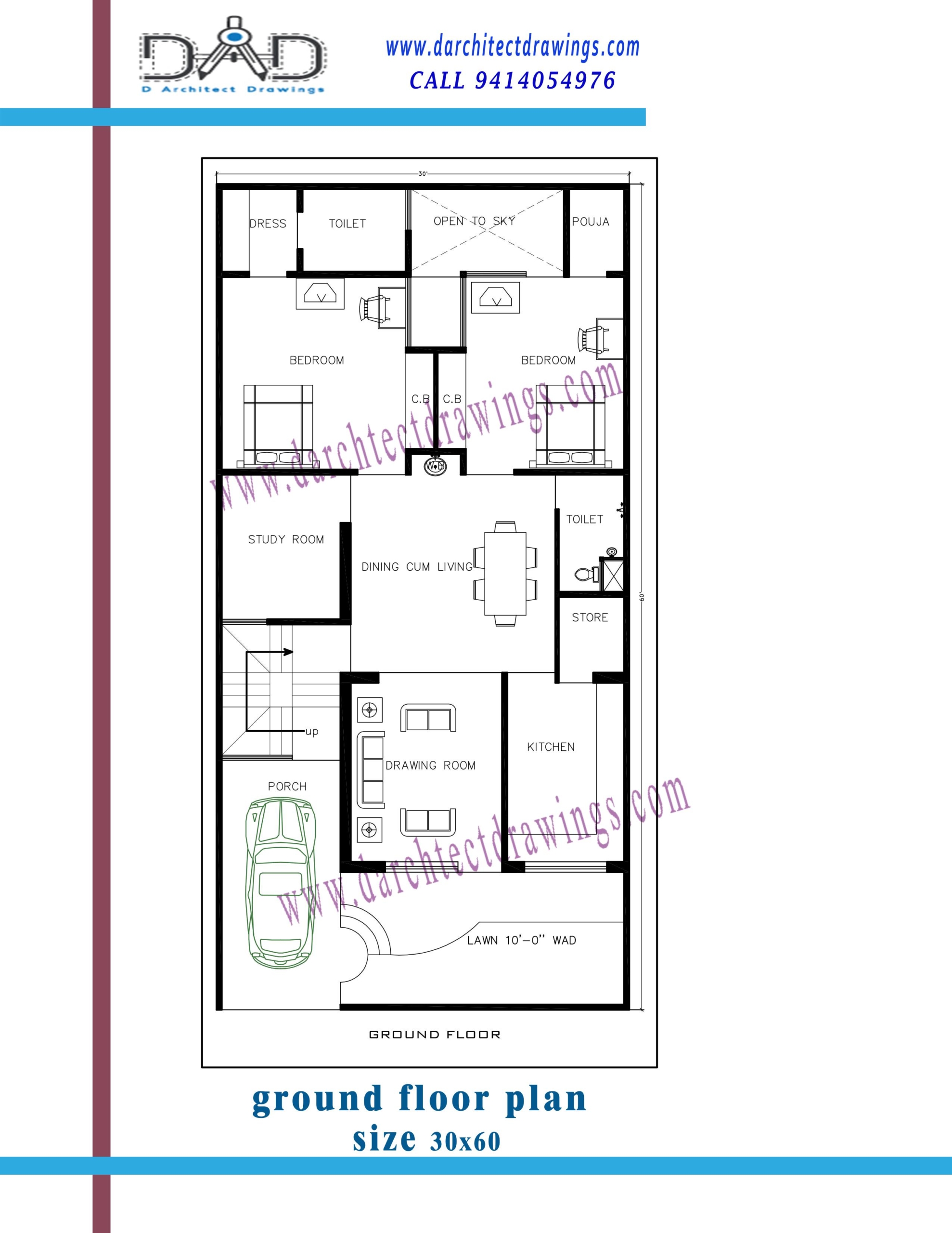 Floor Plan for 30 X 65 Feet Plot